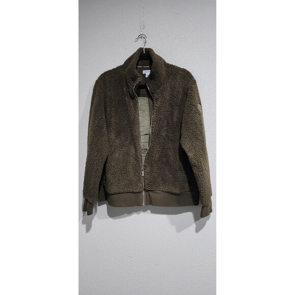 Calvin Klein Woman's Olive Green Fleece Jacket w/ Pockets Size XL Full Zip - Picture 5 of 12